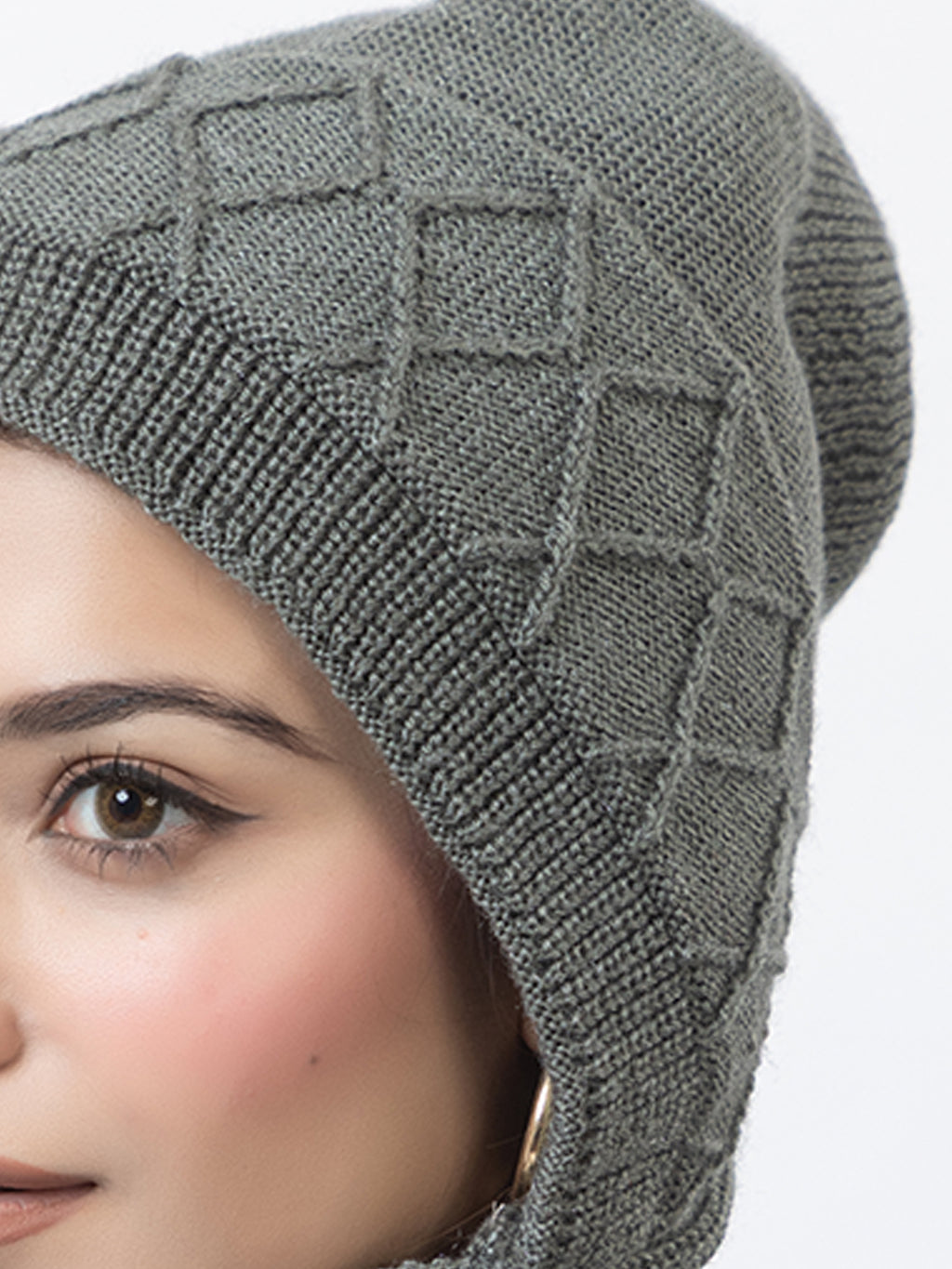AMOLDO Women's Wool Beanie Fleece Cap with Attached Scarf- Grey
