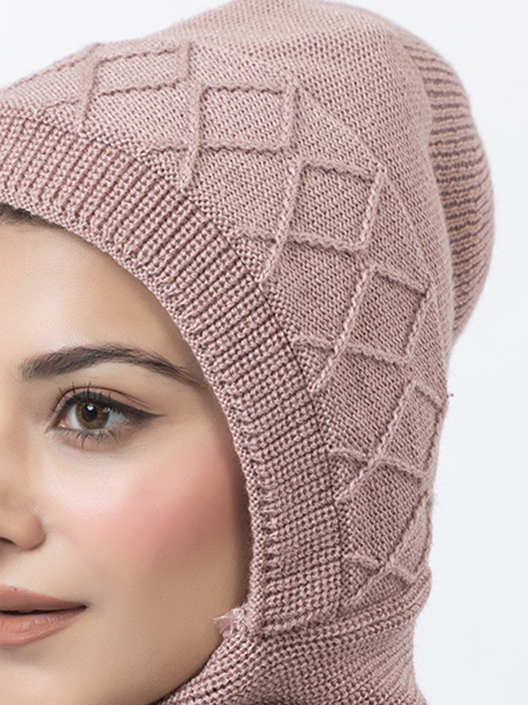 AMOLDO Women's Wool Beanie Fleece Cap with Attached Scarf- Pink