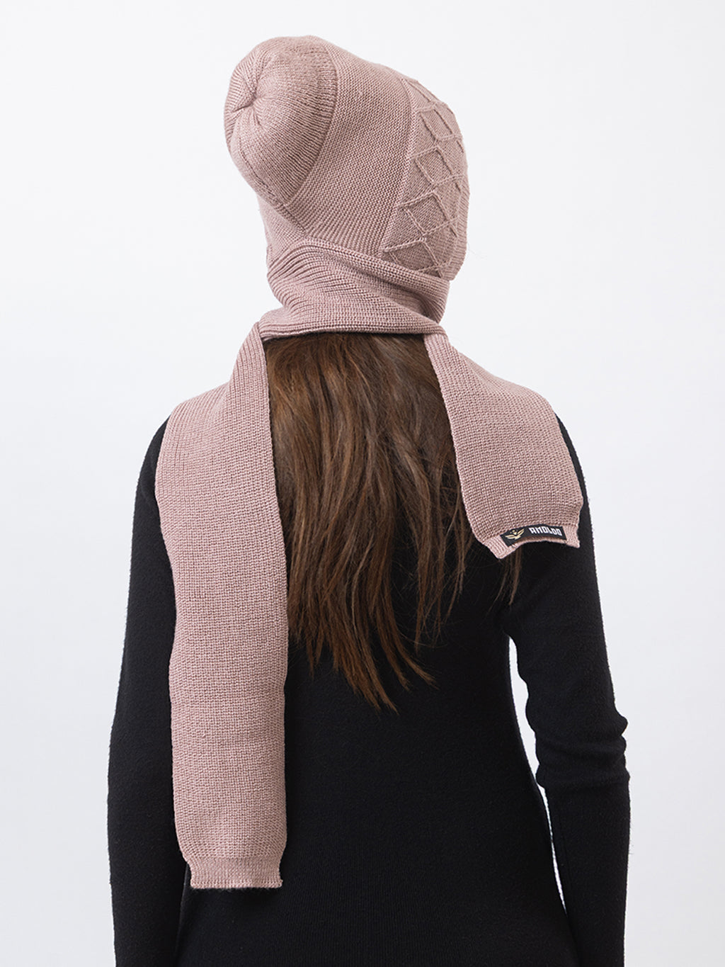 AMOLDO Women's Wool Beanie Fleece Cap with Attached Scarf- Pink