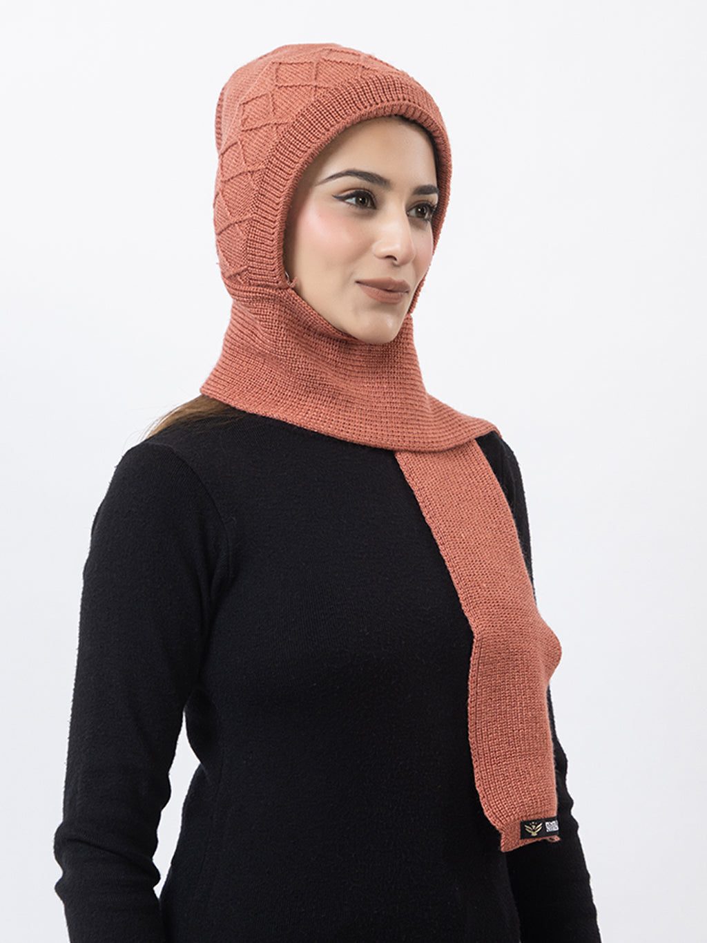 AMOLDO Women's Wool Beanie Fleece Cap with Attached Scarf- Rust