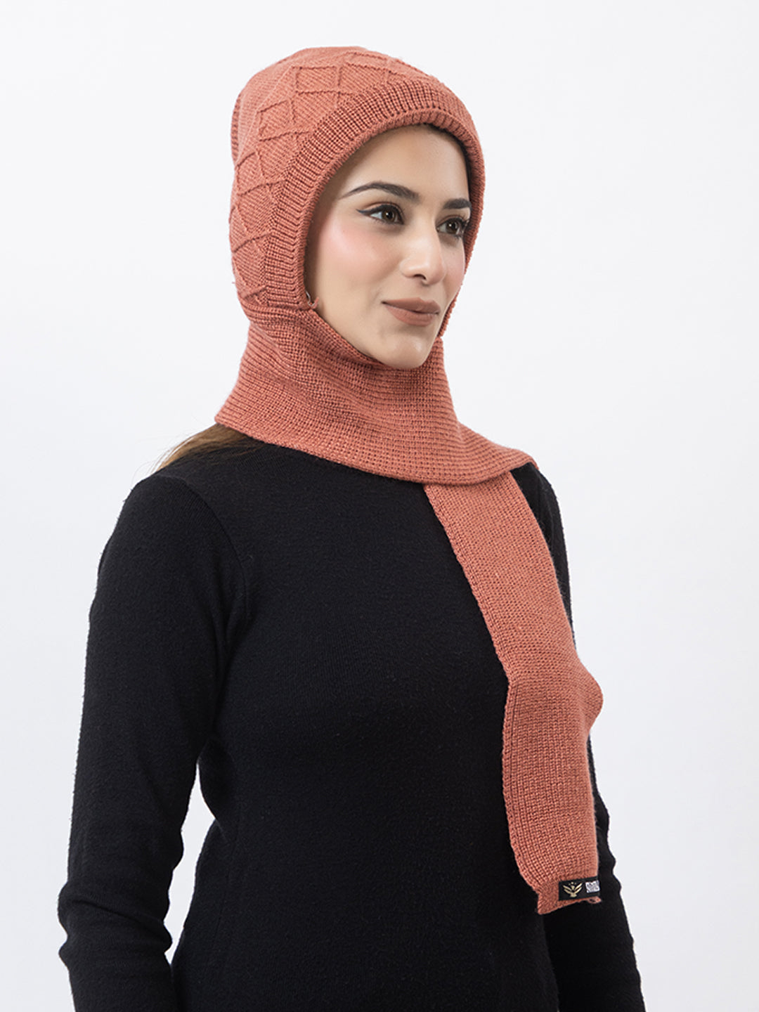 AMOLDO Women's Wool Beanie Fleece Cap with Attached Scarf- Rust