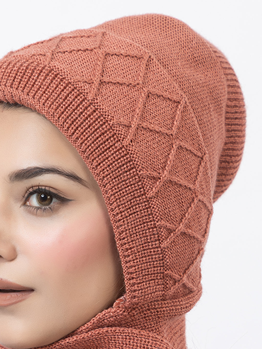 AMOLDO Women's Wool Beanie Fleece Cap with Attached Scarf- Rust