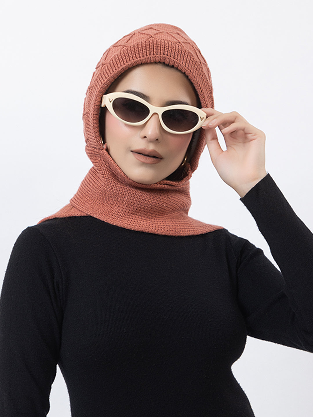 AMOLDO Women's Wool Beanie Fleece Cap with Attached Scarf- Rust