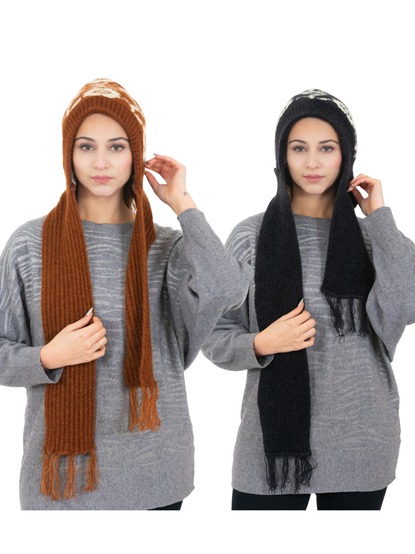 AMOLDO Women's Soft Knitted Warm Woolen Cap with Woolen Muffler Combo (Pack of 2)