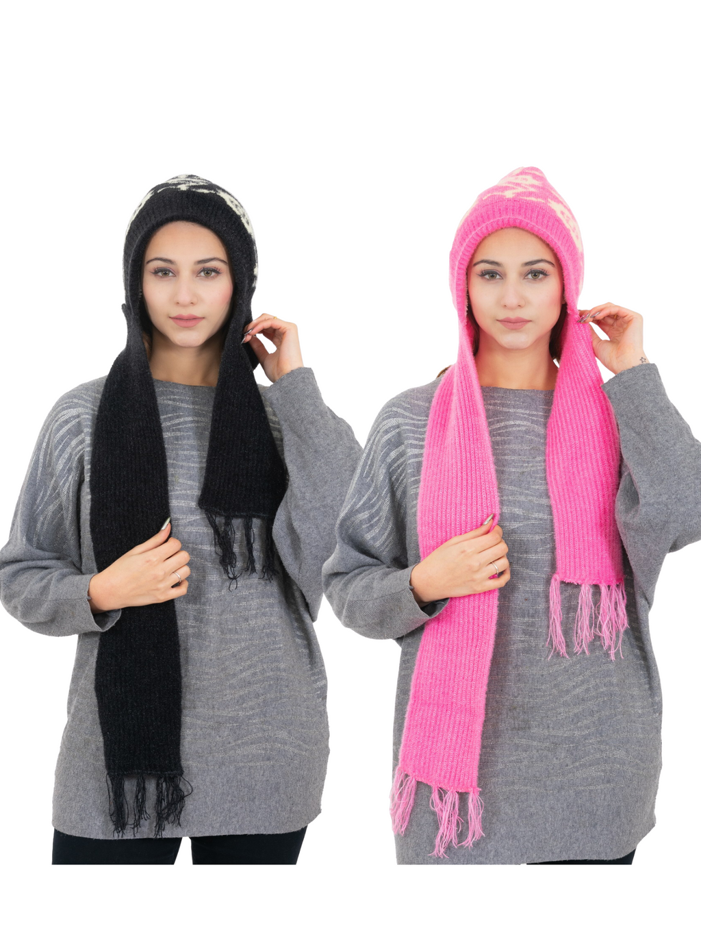 AMOLDO Women's Soft Knitted Warm Woolen Cap with Woolen Muffler Combo (Pack of 2)