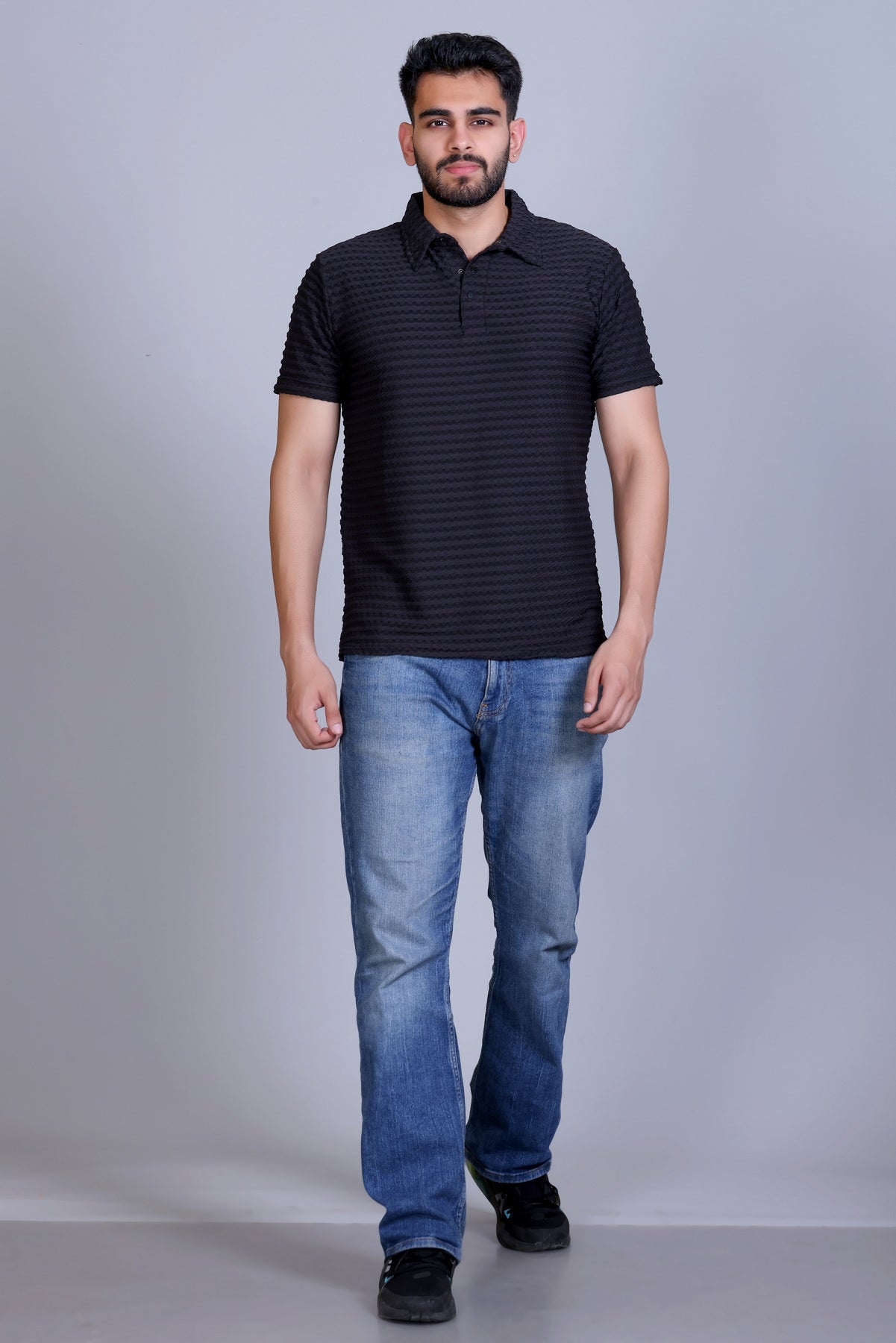 Amoldo Textured polo t-shirt men black