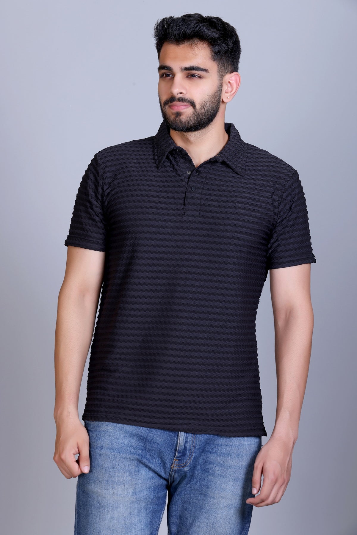 Amoldo Textured polo t-shirt men black