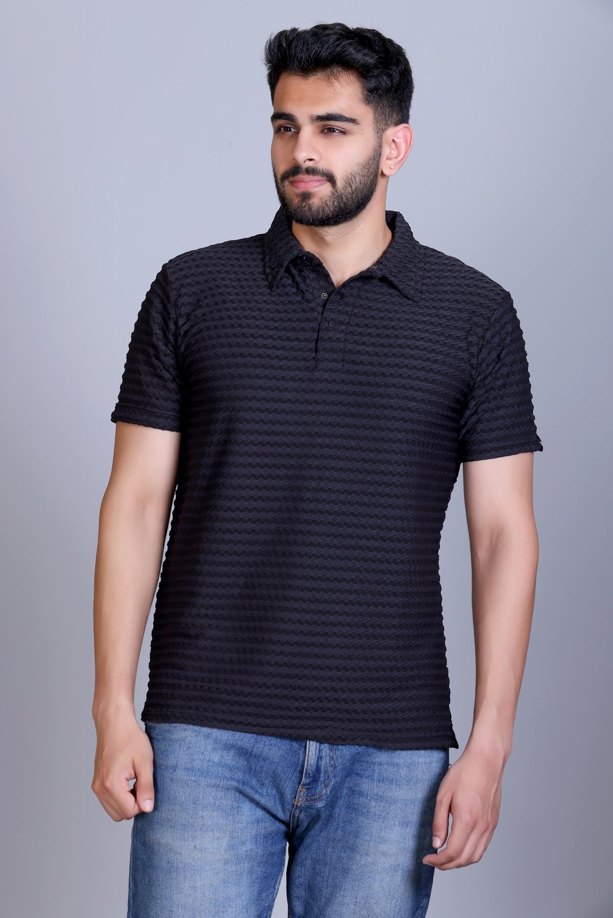 Amoldo Textured polo t-shirt men black