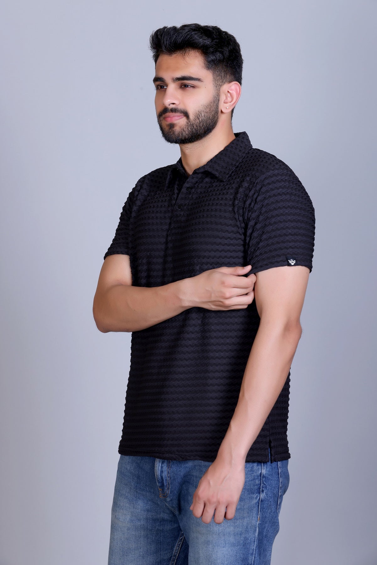 Amoldo Textured polo t-shirt men black