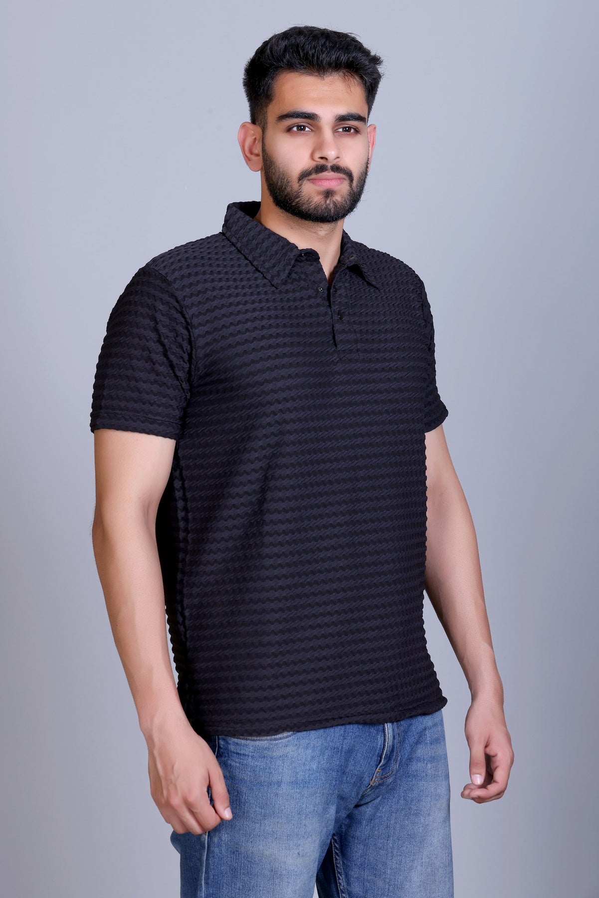 Amoldo Textured polo t-shirt men black