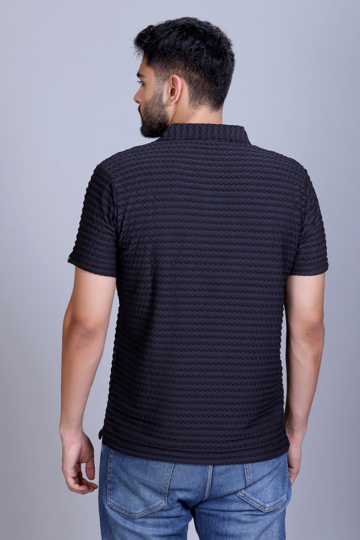 Amoldo Textured polo t-shirt men black