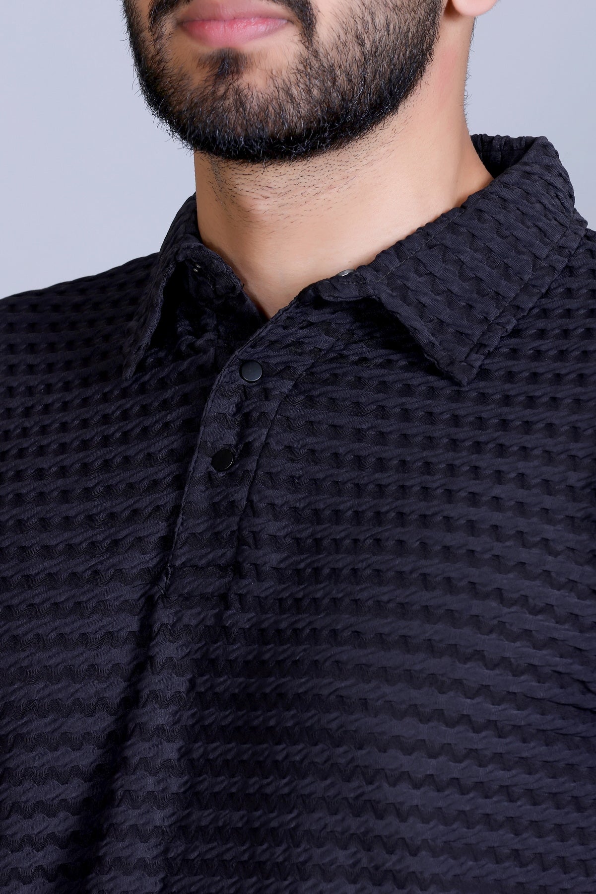 Amoldo Textured polo t-shirt men black
