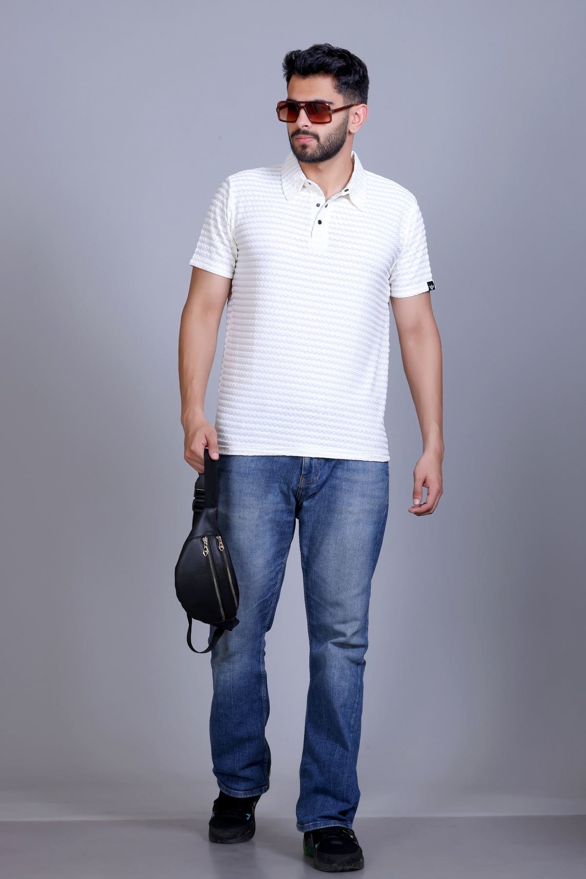 Amoldo Textured polo t-shirt men white