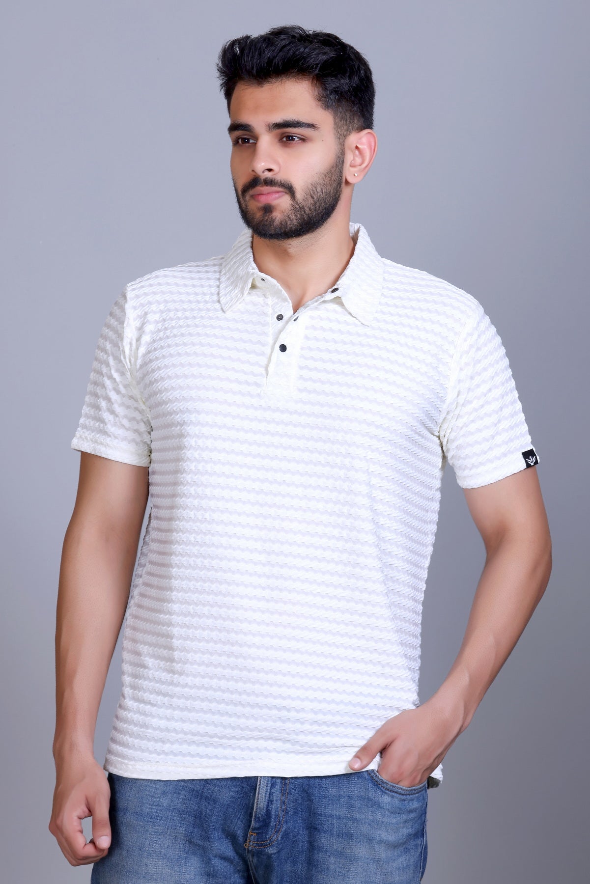 Amoldo Textured polo t-shirt men white