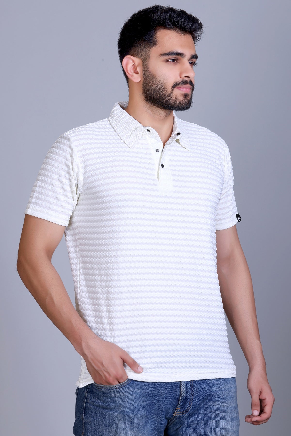 Amoldo Textured polo t-shirt men white