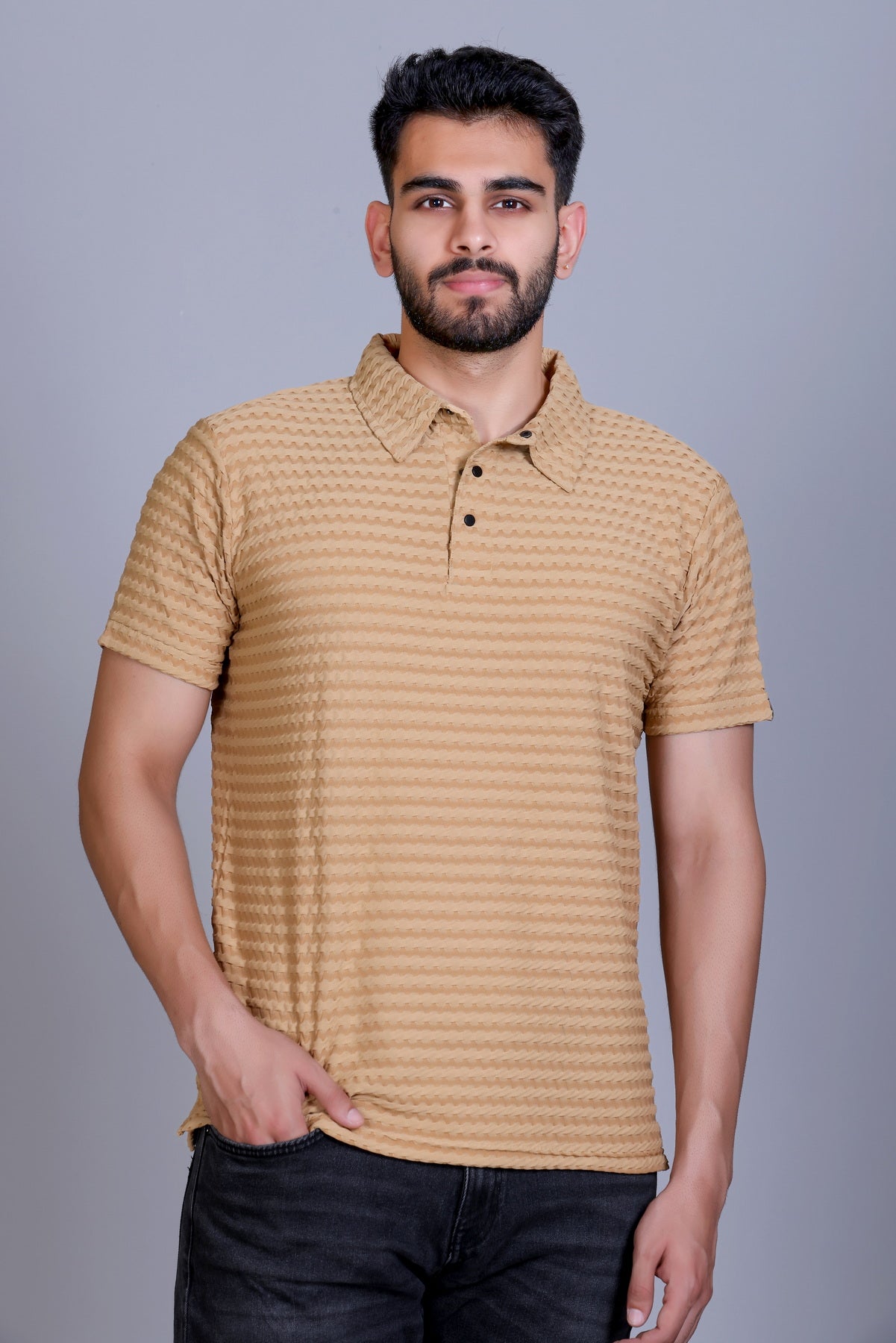 Amoldo Textured polo t-shirt men beige