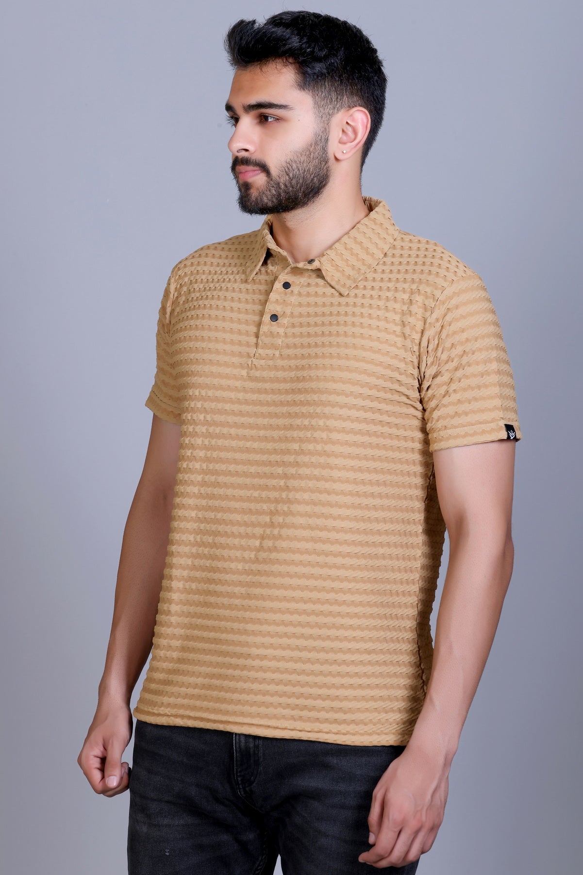 Amoldo Textured polo t-shirt men beige
