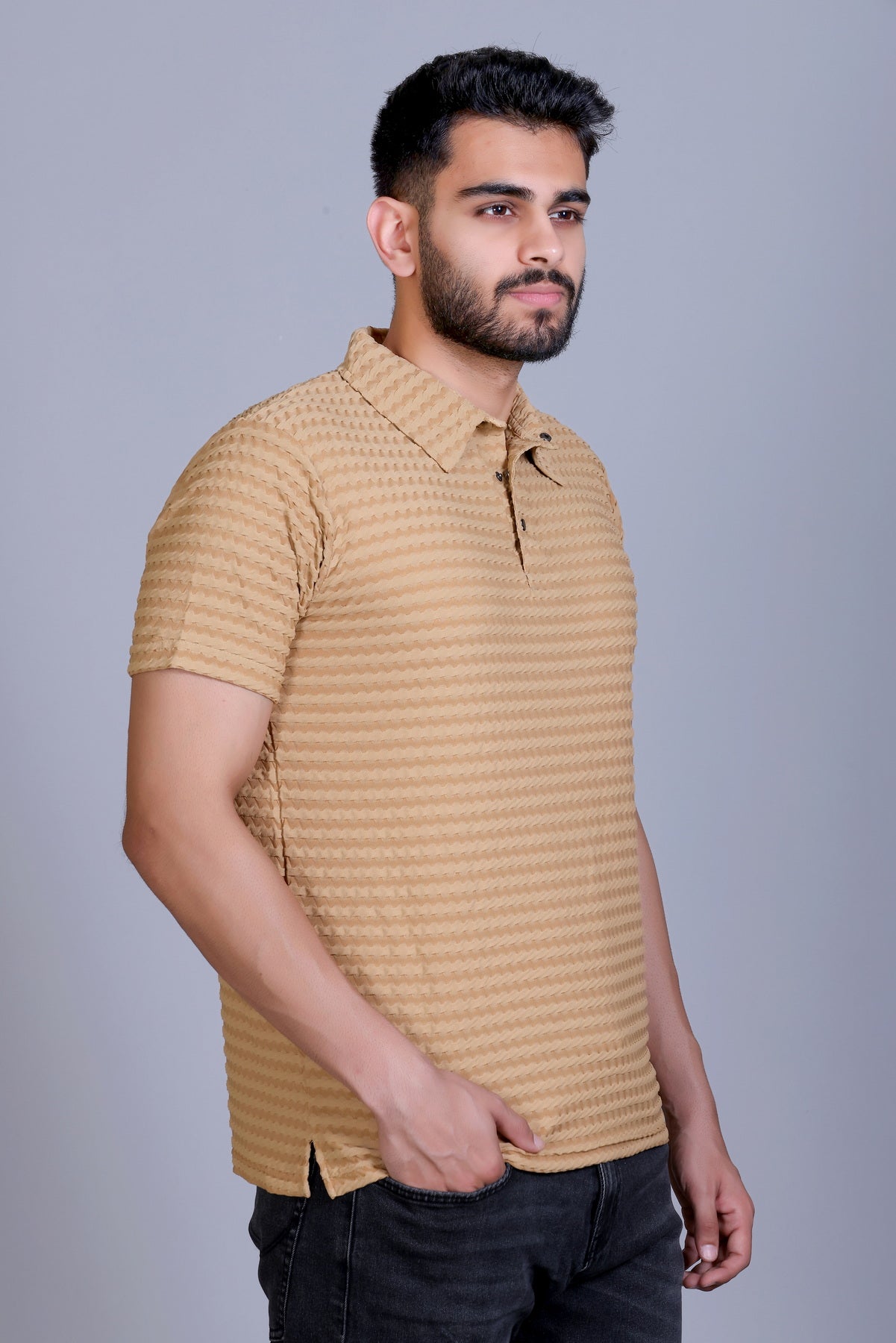 Amoldo Textured polo t-shirt men beige