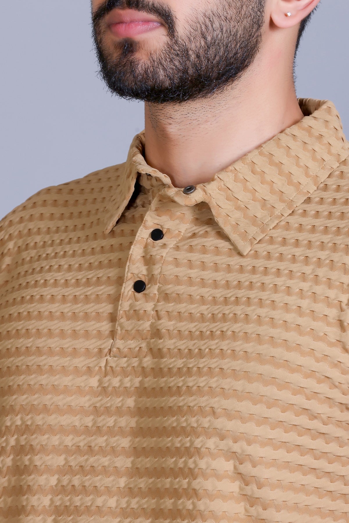 Amoldo Textured polo t-shirt men beige