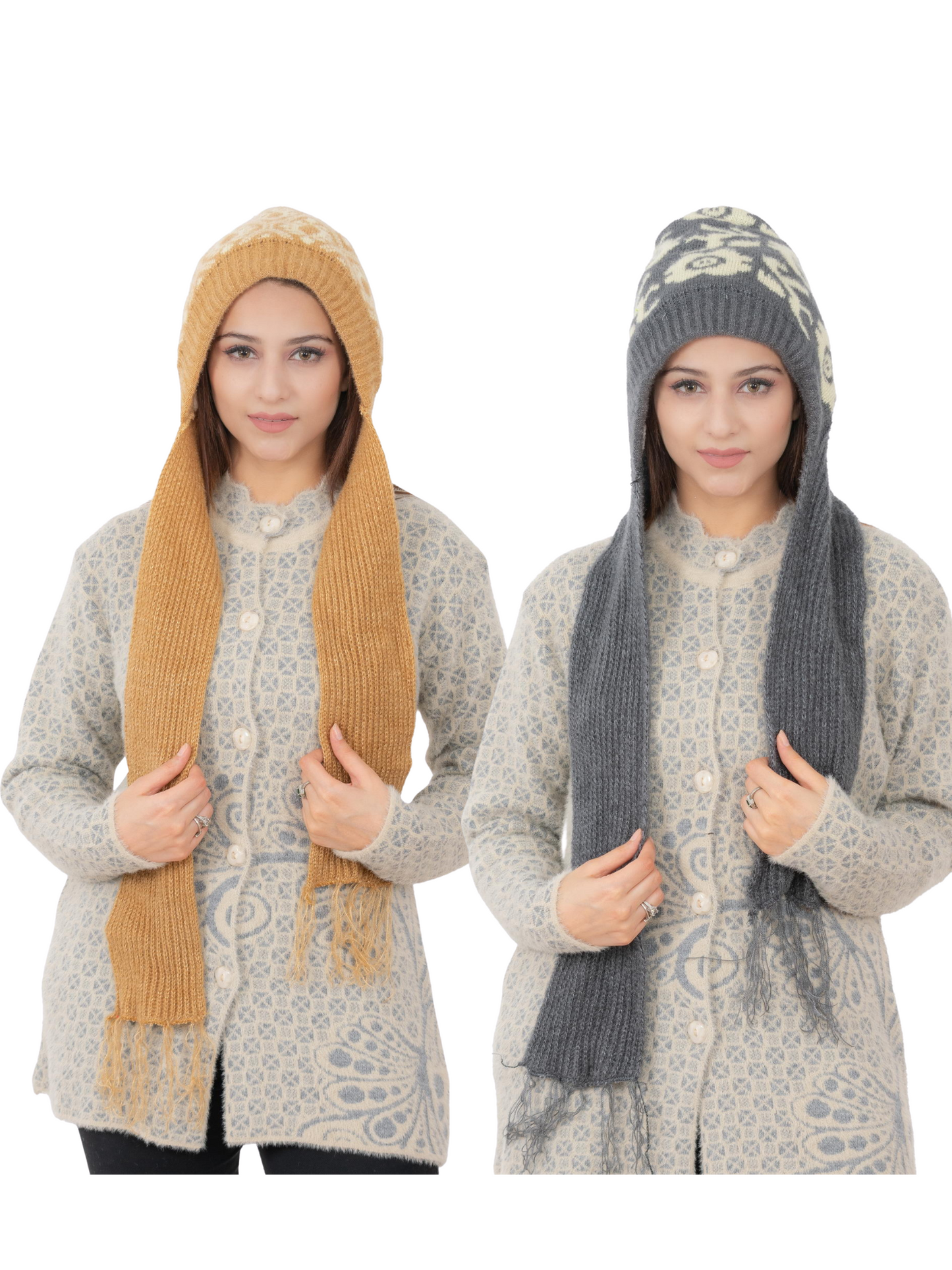 AMOLDO Women's Soft Knitted Warm Woolen Cap with Woolen Muffler Combo (Pack of 2)