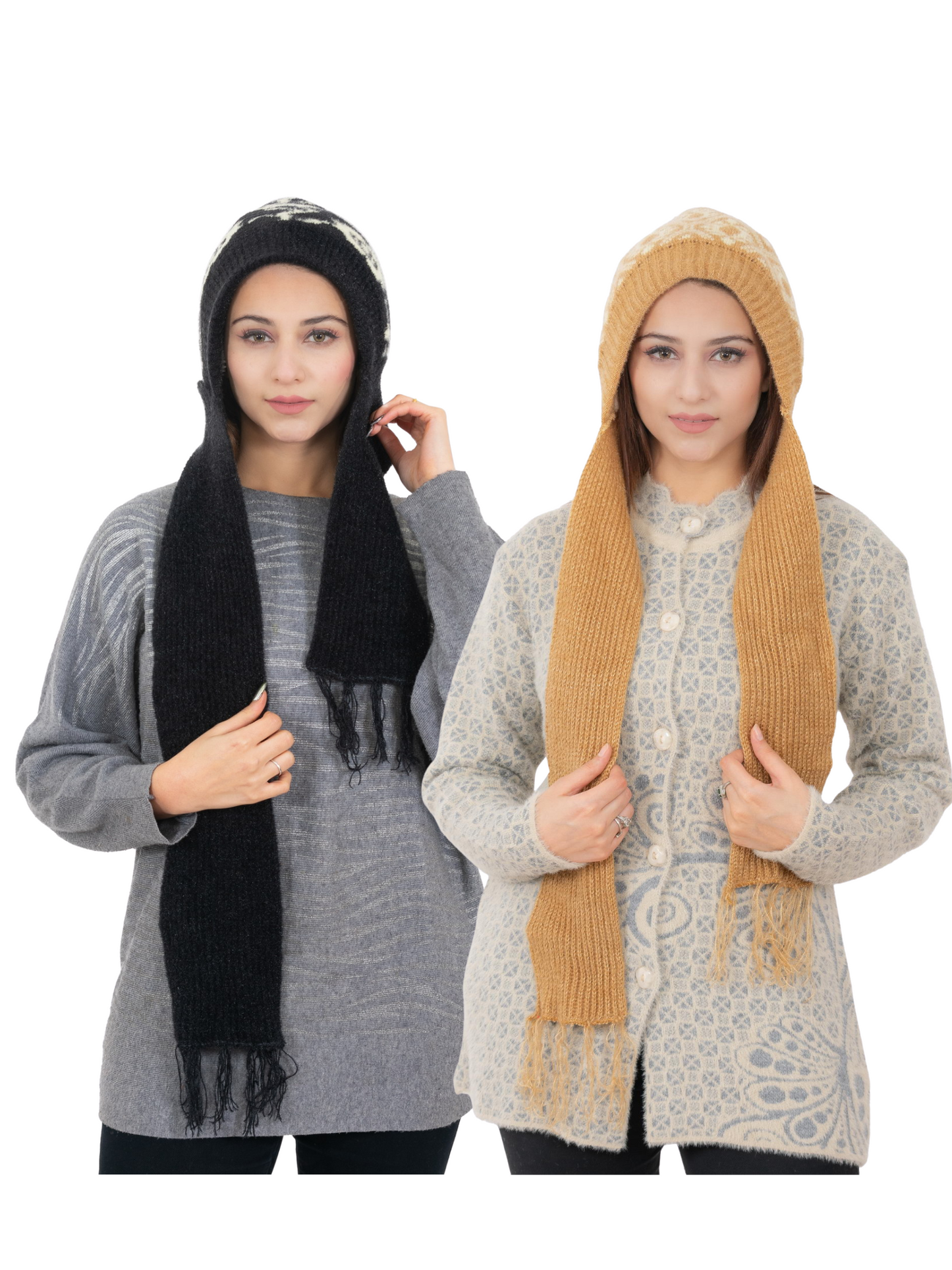 AMOLDO Women's Soft Knitted Warm Woolen Cap with Woolen Muffler Combo (Pack of 2)