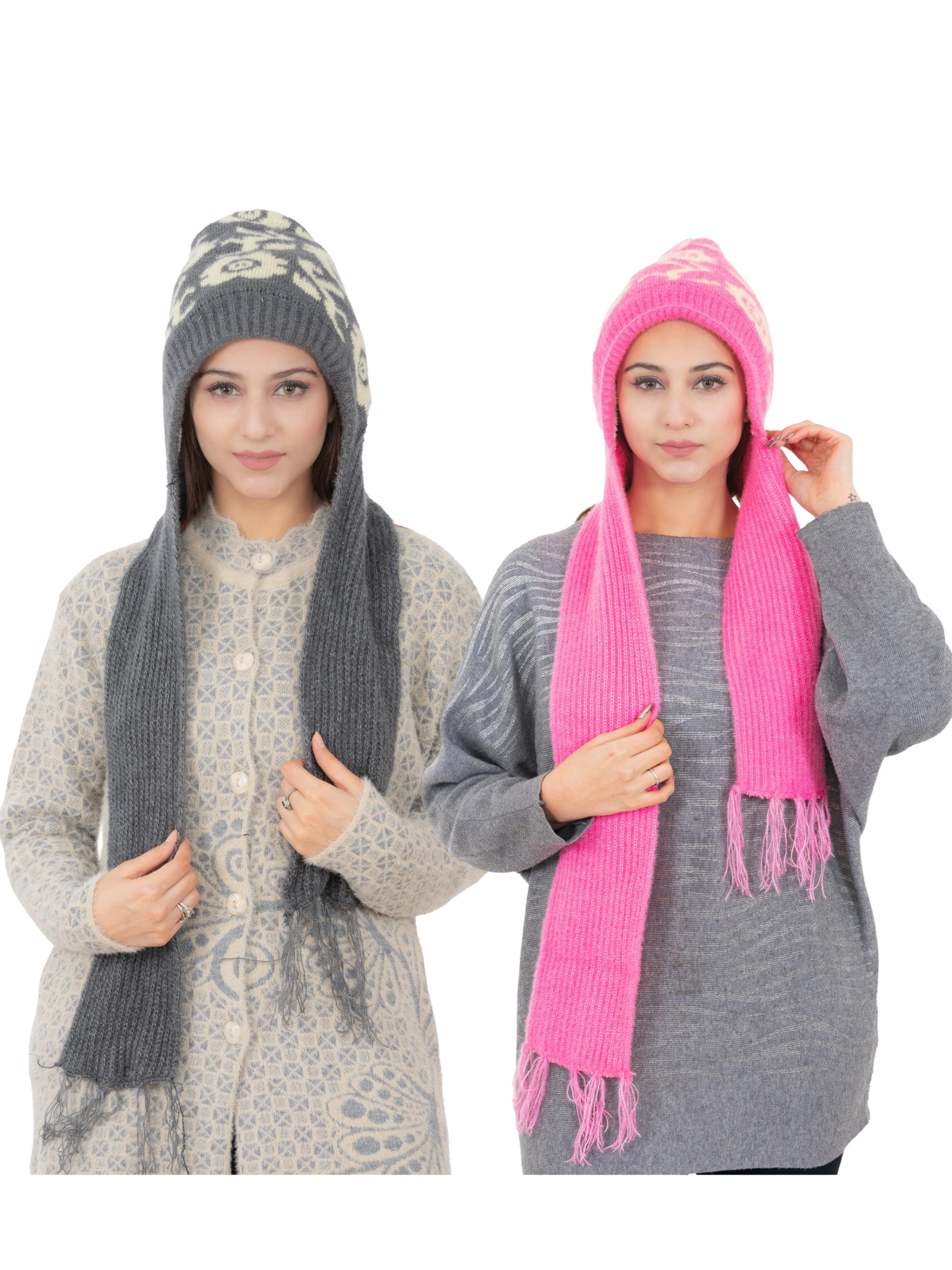 AMOLDO Women's Soft Knitted Warm Woolen Cap with Woolen Muffler Combo (Pack of 2)