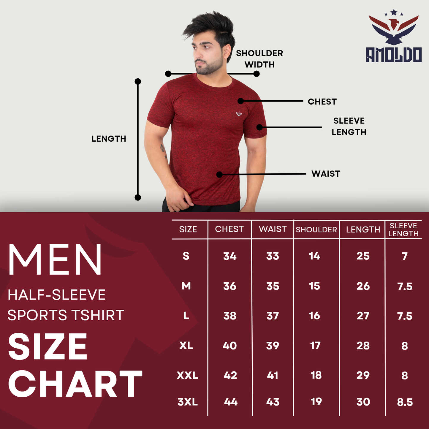 Solid Men's Dry Fit T-shirt- Maroon |Amoldo