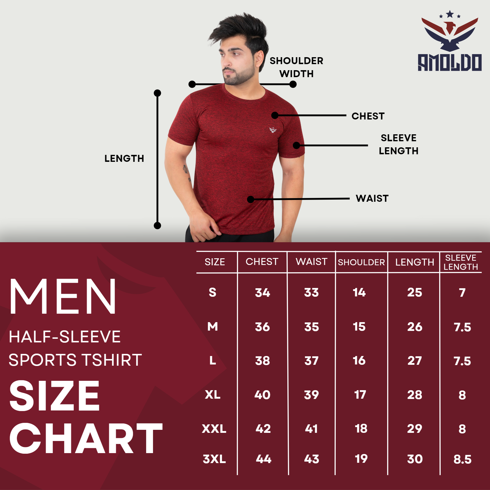 Solid Men's Dry Fit T-shirt- Maroon |Amoldo