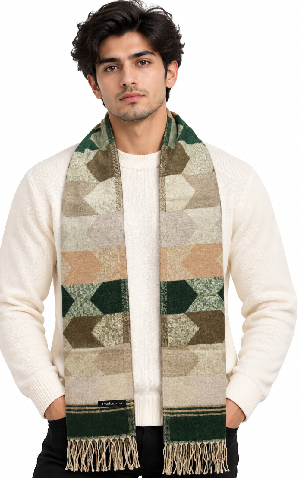 Woolen Arrow Muffler- Olive | Amoldo