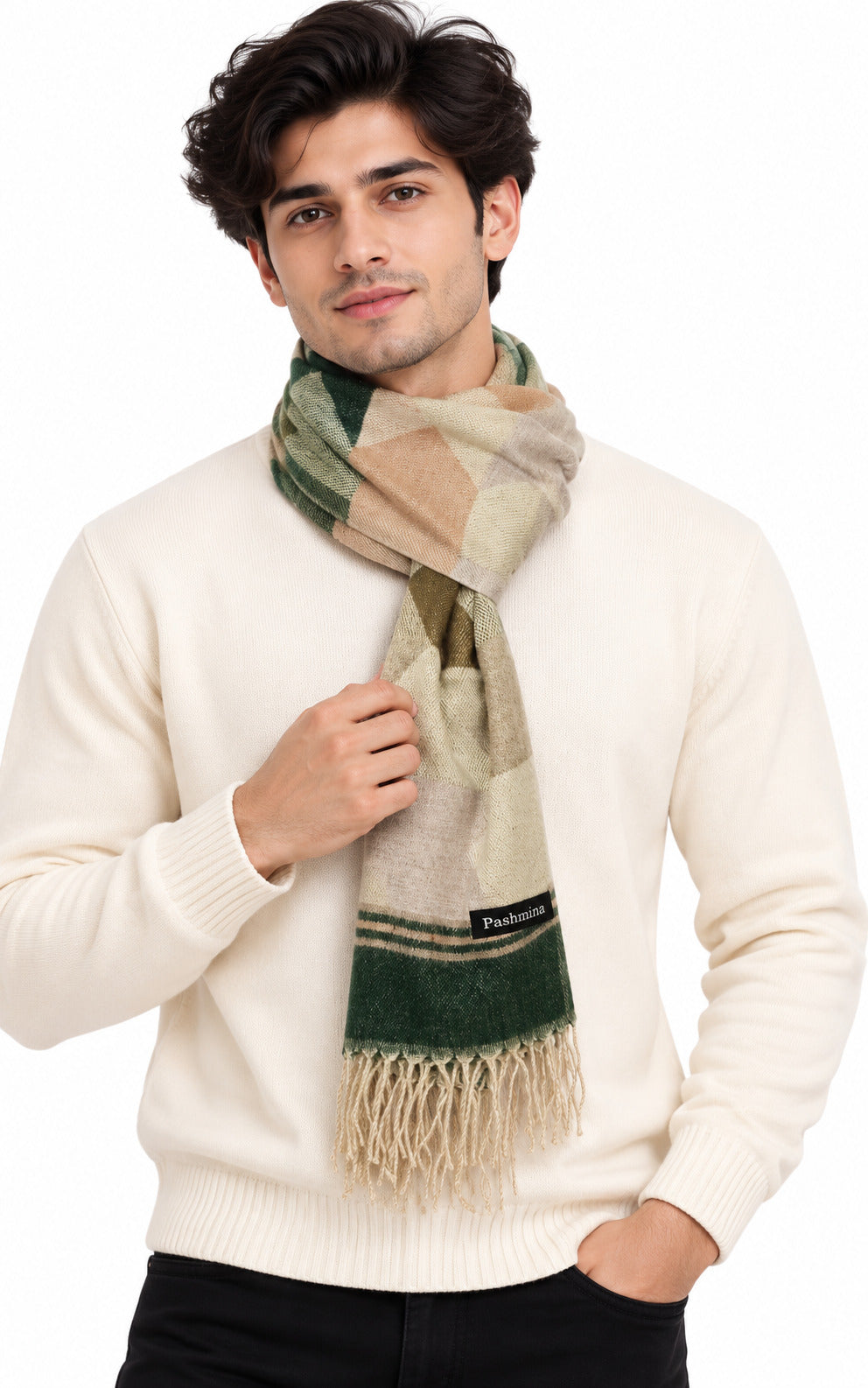 Woolen Arrow Muffler- Olive | Amoldo