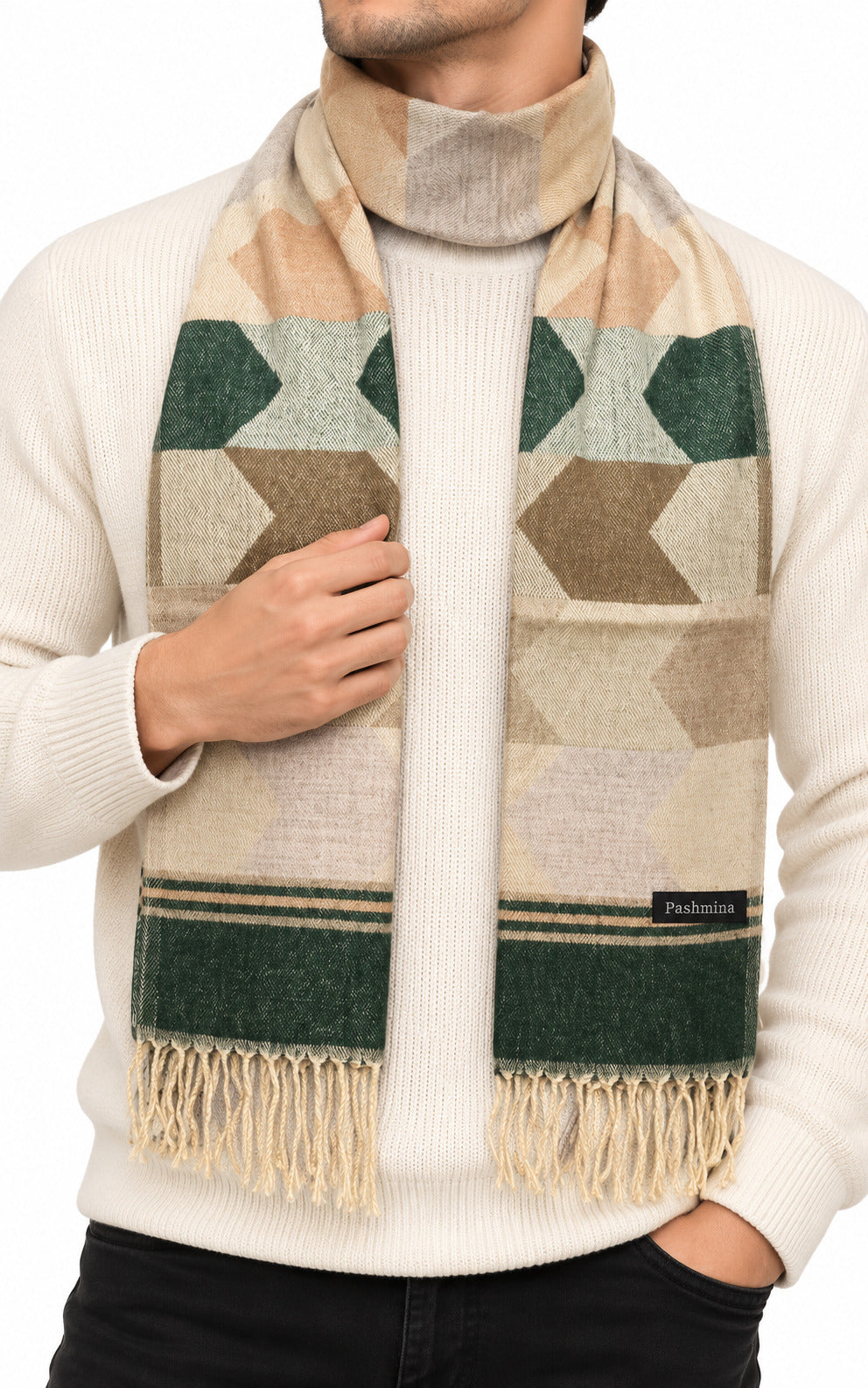 Woolen Arrow Muffler- Olive | Amoldo