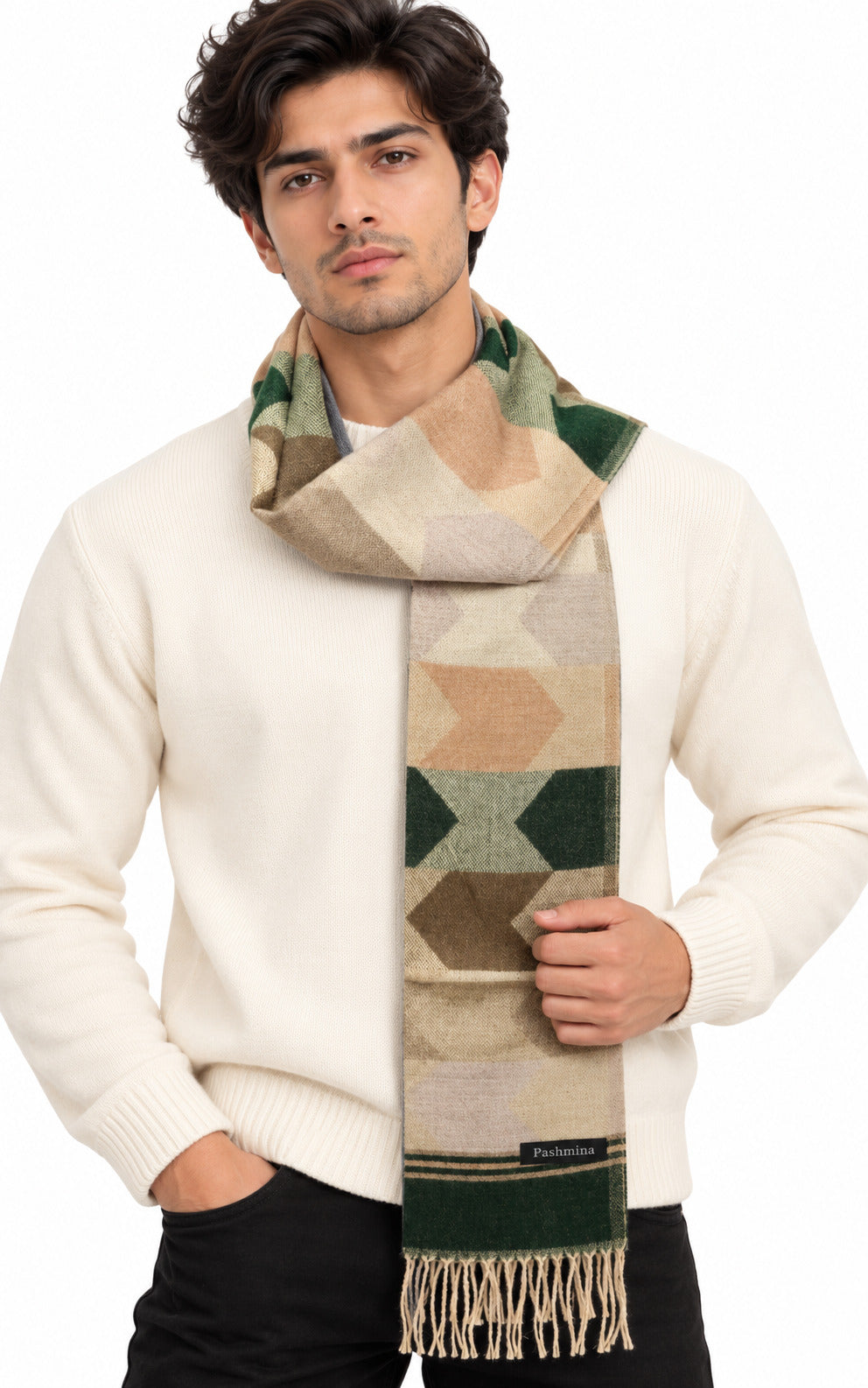 Woolen Arrow Muffler- Olive | Amoldo