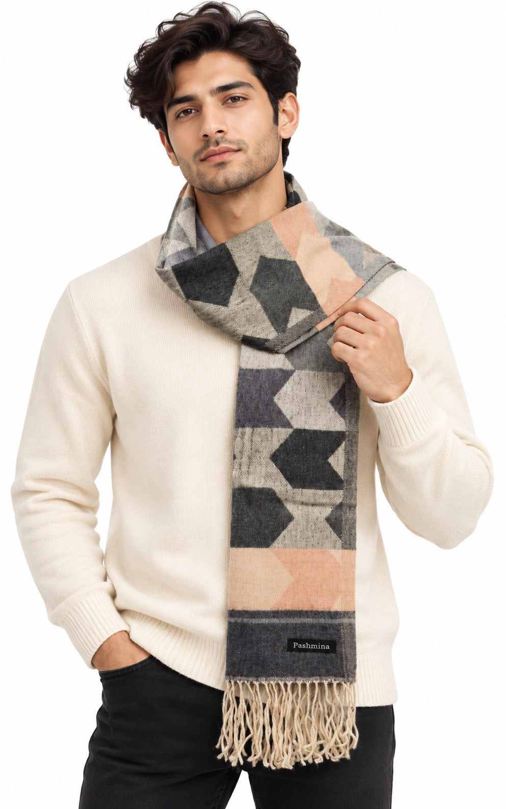 Woolen Arrow Muffler- Navy| Amoldo