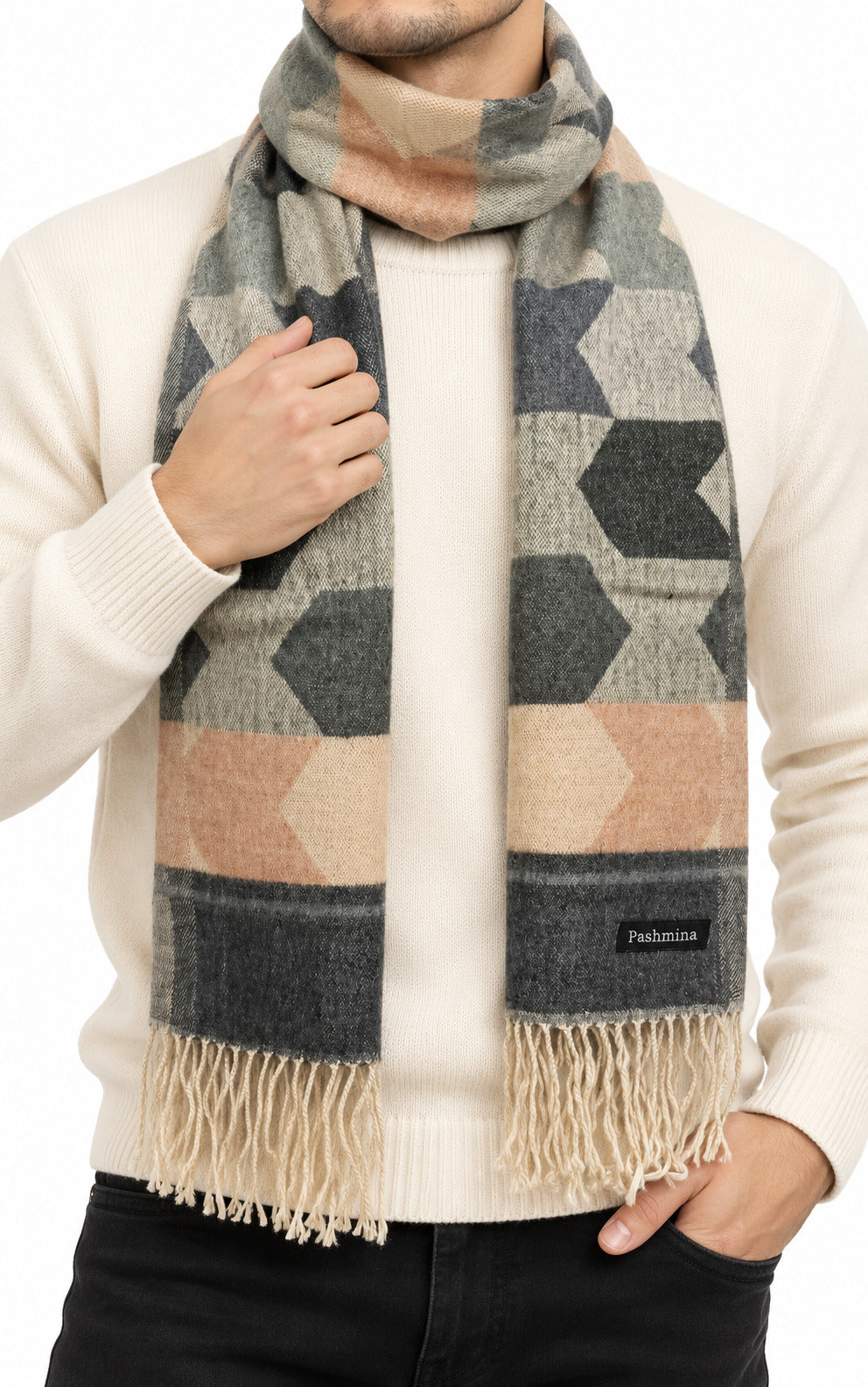 Woolen Arrow Muffler- Navy| Amoldo