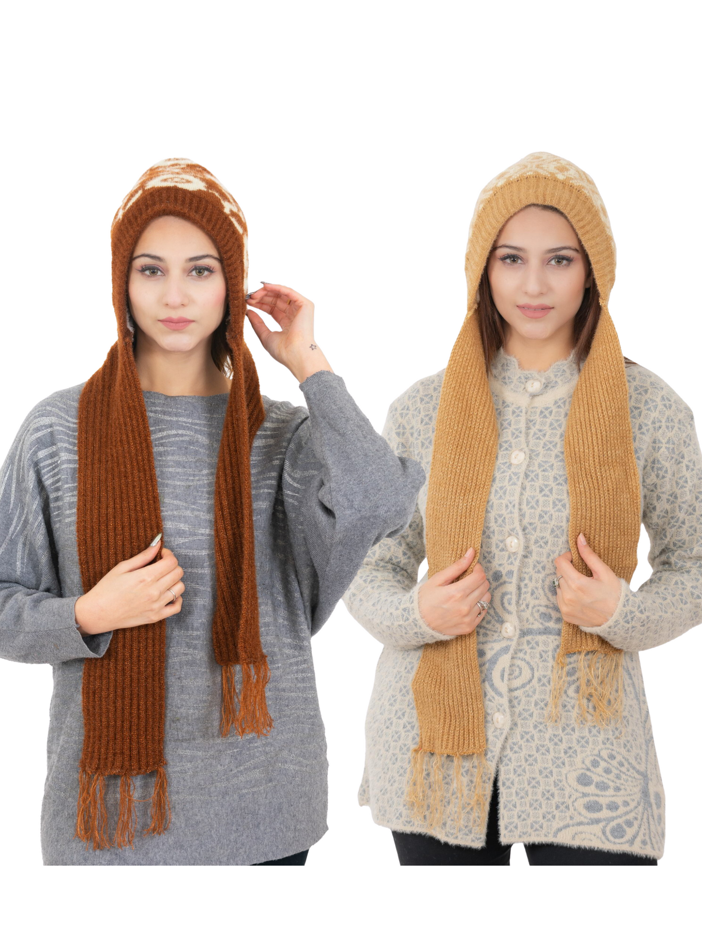 AMOLDO Women's Soft Knitted Warm Woolen Cap with Woolen Muffler Combo (Pack of 2)