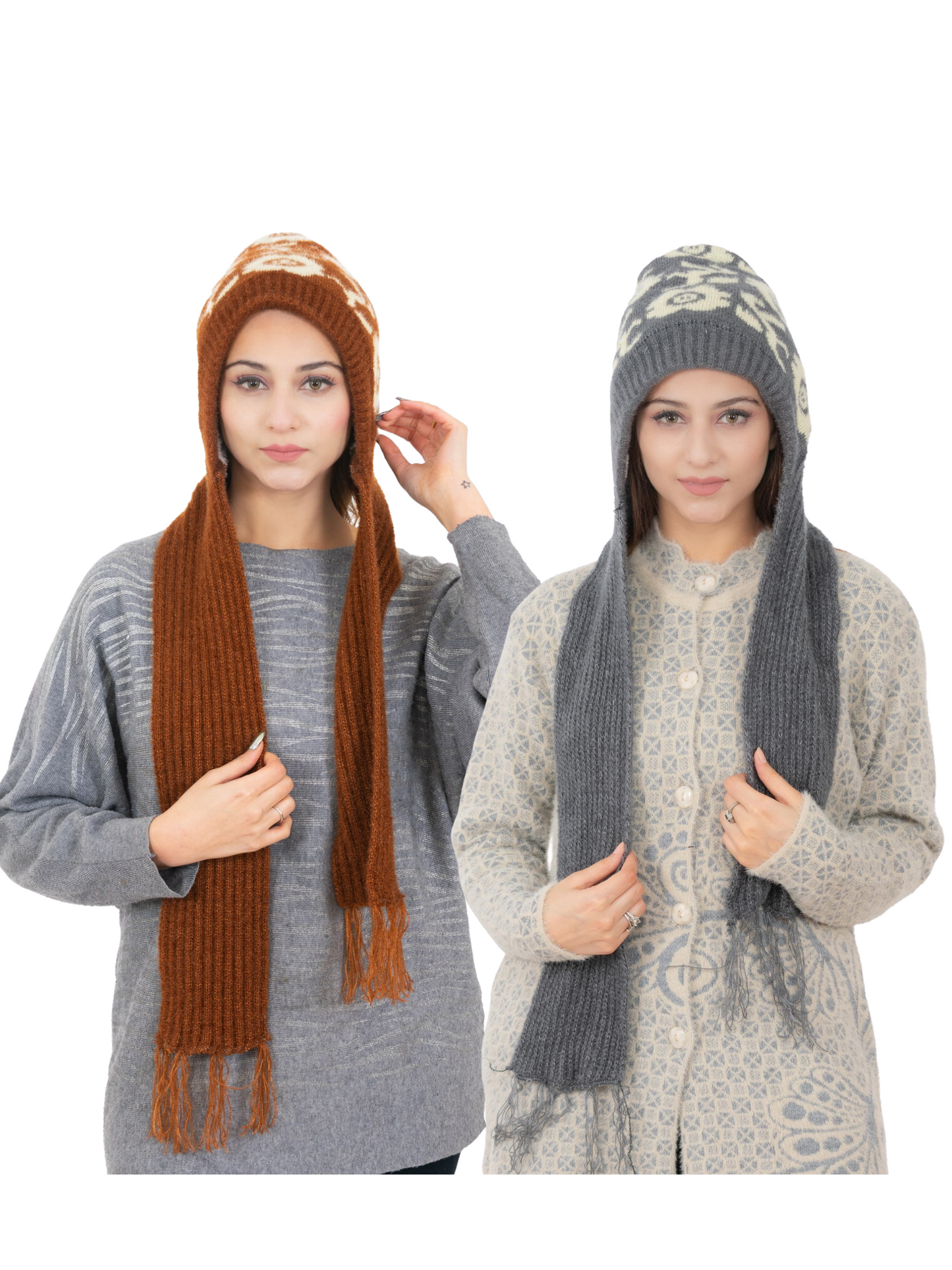 AMOLDO Women's Soft Knitted Warm Woolen Cap with Woolen Muffler Combo (Pack of 2)