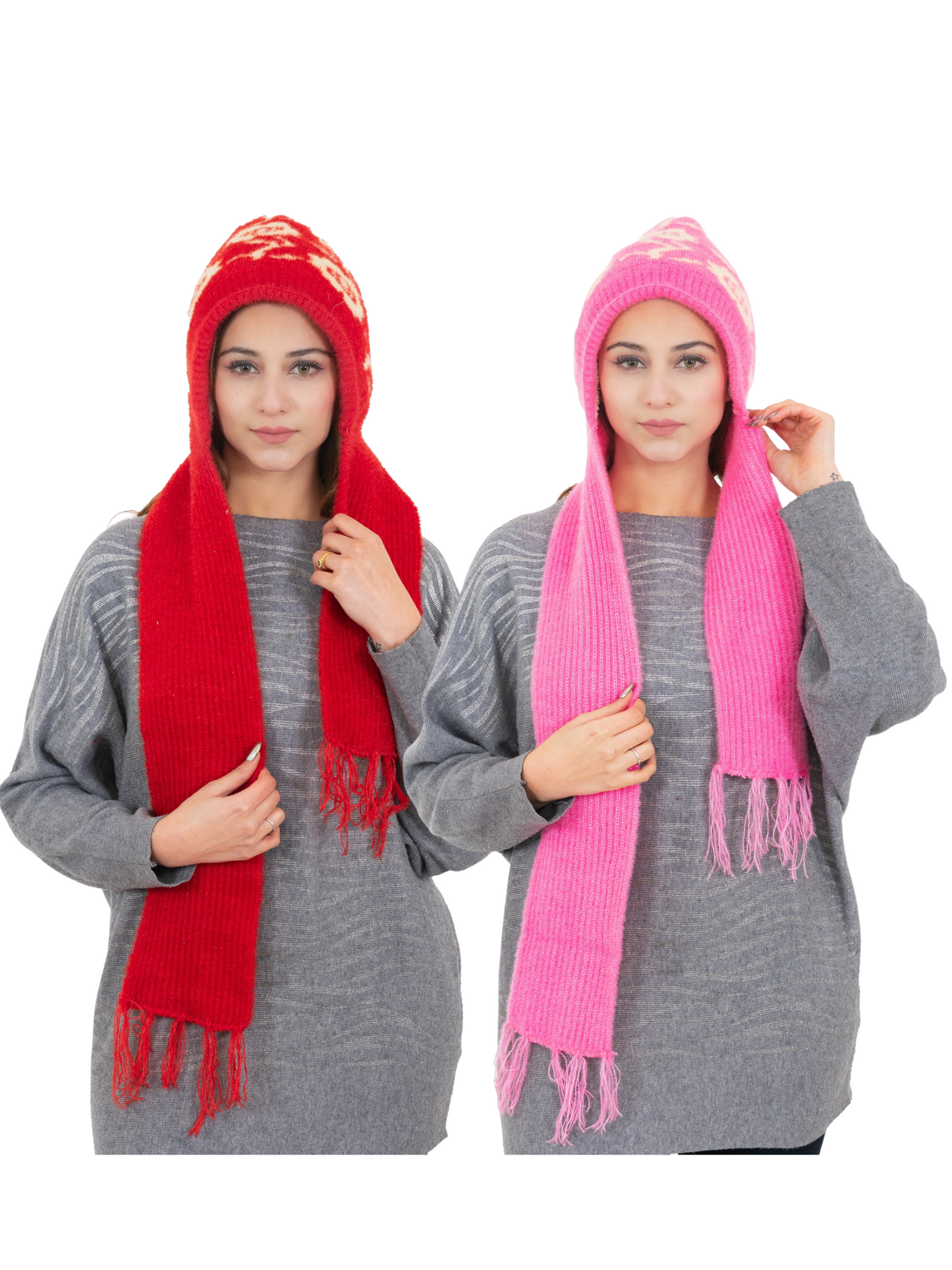 AMOLDO Women's Soft Knitted Warm Woolen Cap with Woolen Muffler Combo (Pack of 2)