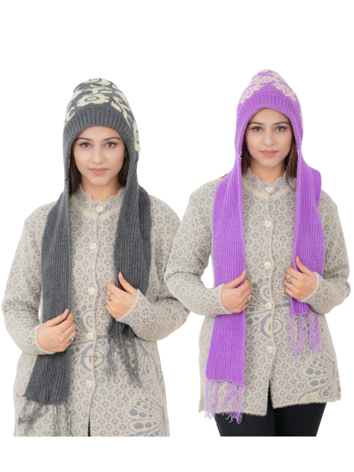 AMOLDO Women's Soft Knitted Warm Woolen Cap with Woolen Muffler Combo (Pack of 2)