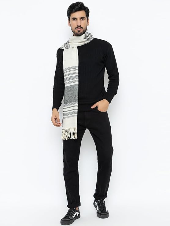 Woolen Stripped Muffler- Cream | Amoldo