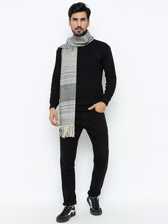 Woolen Stripped Muffler- Grey | Amoldo