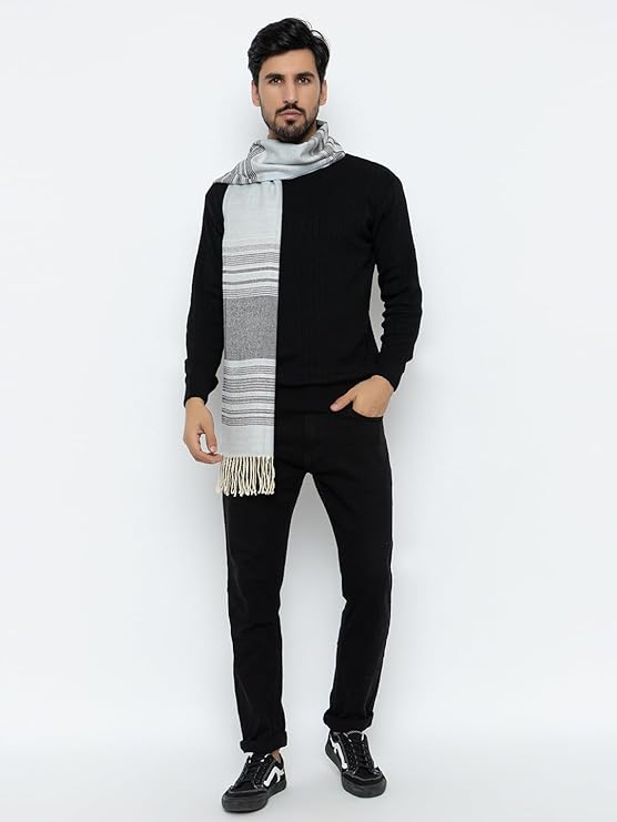 Woolen Stripped Muffler- Blue | Amoldo