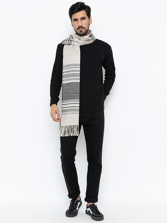 Woolen Stripped Muffler- Beige | Amoldo