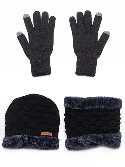 black beanie neck set with gloves double