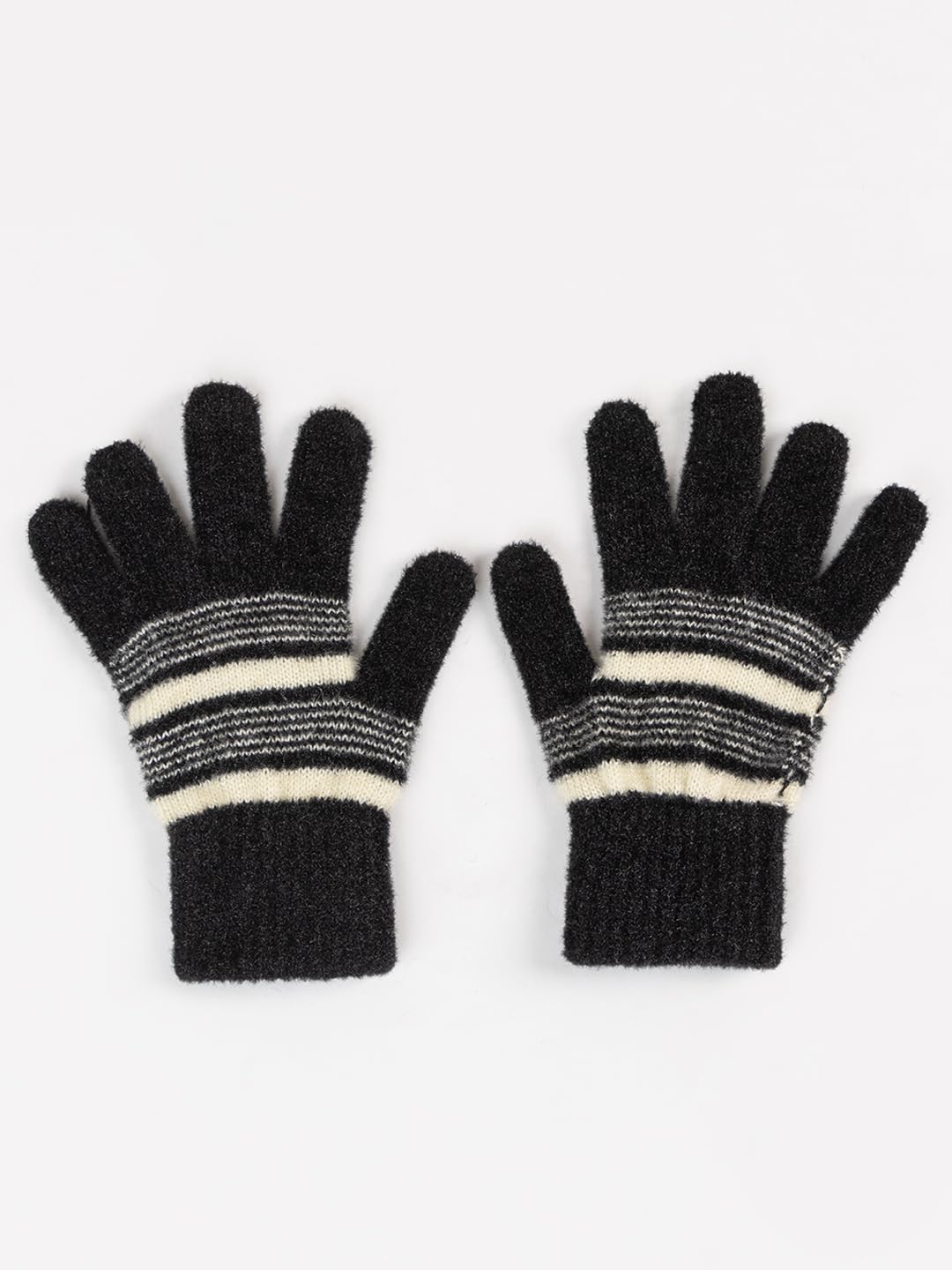 AMOLDO Women's Soft Knit Fur Cap with Muffler and Gloves Combo | Black