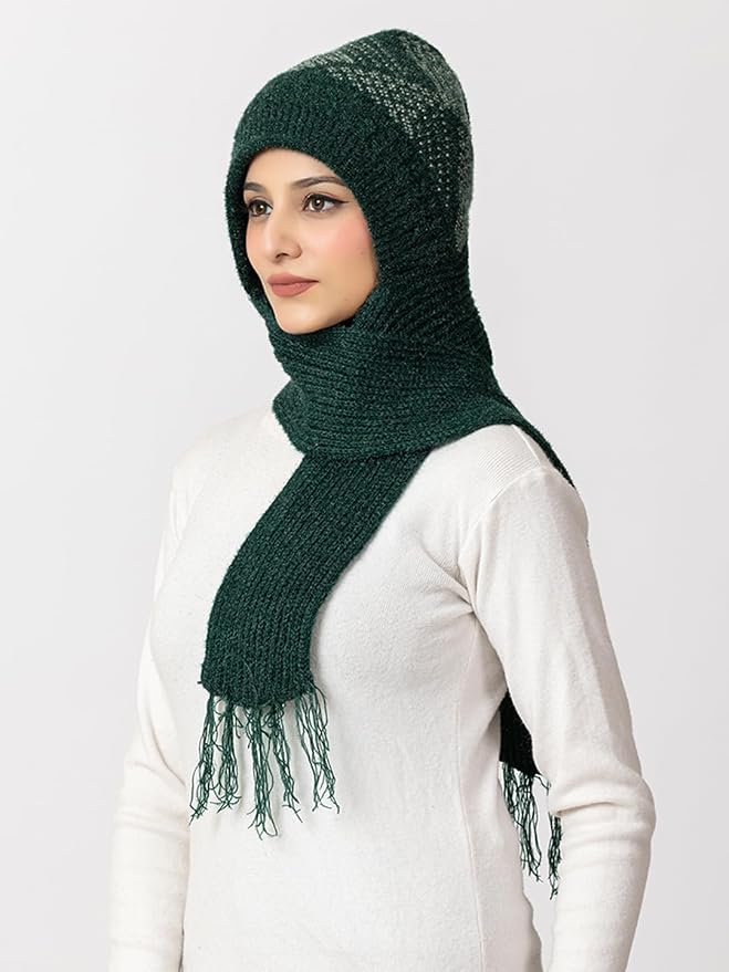 Women's Wool Blend Cap with Muffler - Green | Amoldo