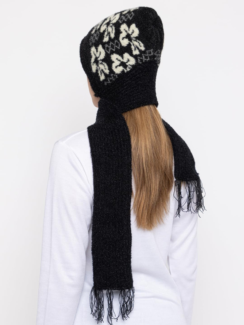 AMOLDO Women's Soft Knit Fur Cap with Muffler and Gloves Combo | Black