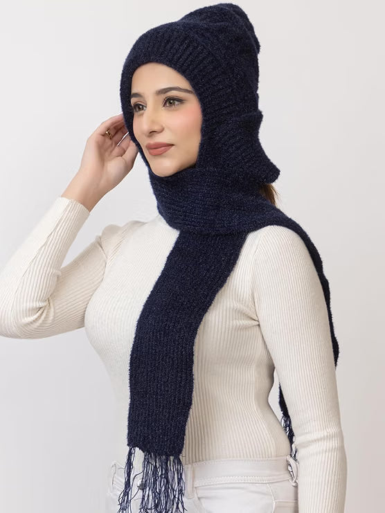 Woolen plain Muffler Cap for Women- Navy | AMOLDO