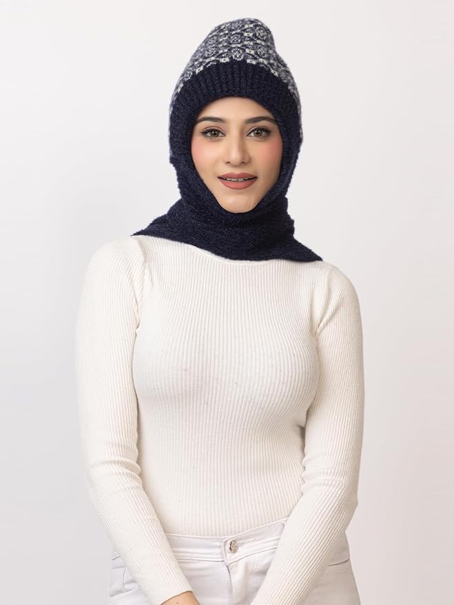 Women's Wool Blend Cap with Muffler - Navy | Amoldo