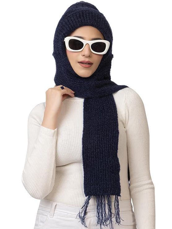 Woolen plain Muffler Cap for Women- Navy | AMOLDO