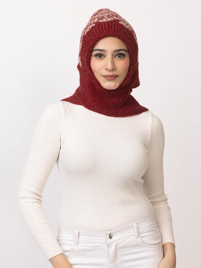 Women's Wool Blend Cap with Muffler - Maroon | Amoldo